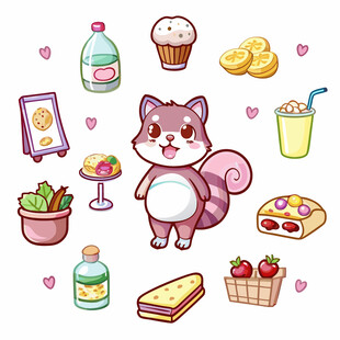 可爱松鼠与美味食物