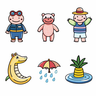 卡通形象与日常物品集合