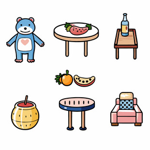 可爱卡通家具与物品集合