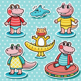 卡通鳄鱼趣味运动形象