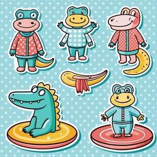 卡通鳄鱼角色与游泳道具