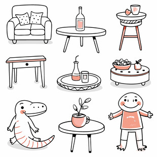 可爱卡通家居物品与角色