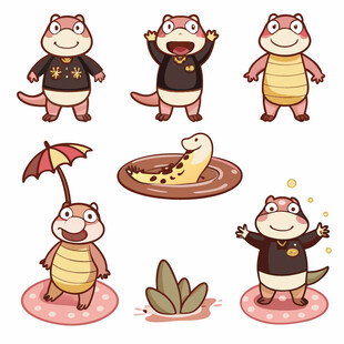 可爱卡通乌龟的多样姿态