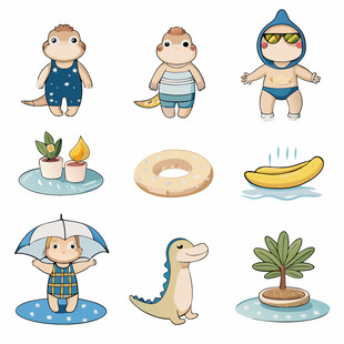 可爱动物夏日海滩元素集合