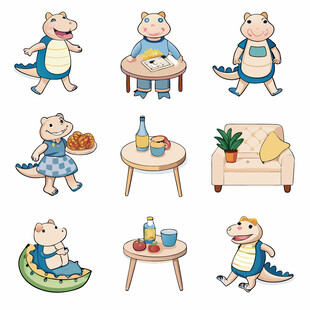 可爱小鳄鱼的日常家居场景