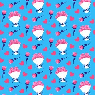 蓝色背景卡通人物花卉图案