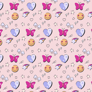 可爱卡通图案无缝背景图