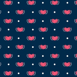 深蓝底红心白点图案背景