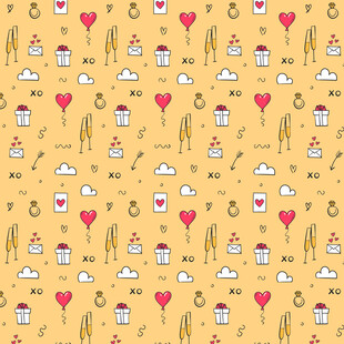 黄色背景爱心图案无缝纹理