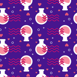 紫色背景爱心花瓶图案