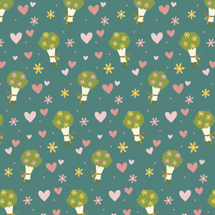 绿色爱心花朵图案背景