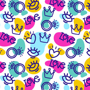 多彩爱情元素无缝图案