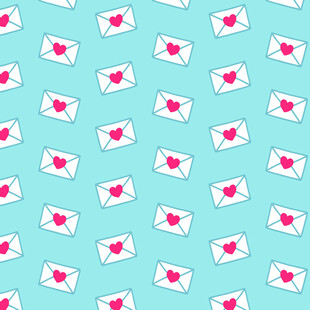 蓝色背景的信封爱心图案