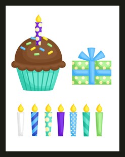 生日纸杯蛋糕与装饰用品