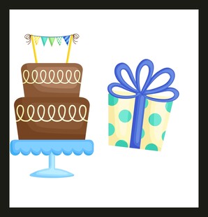 生日蛋糕与礼物插画