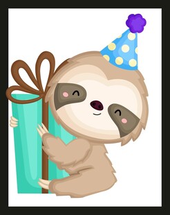 戴帽树懒抱礼物盒