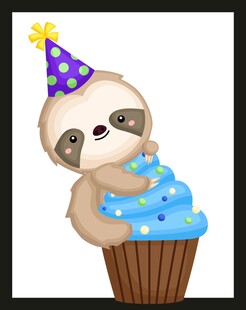 树懒抱蛋糕庆祝生日