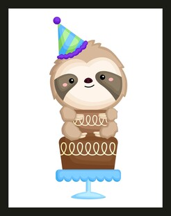 戴帽树懒站在蛋糕上