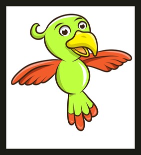 飞翔的绿色卡通鹦鹉