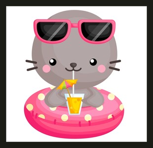 戴墨镜的海豹惬意喝果汁