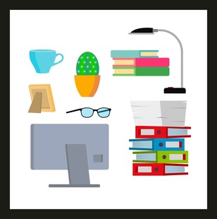 办公学习场景插画元素