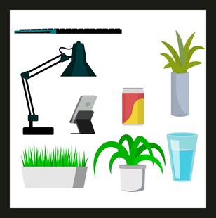 办公绿植与灯具摆件组合