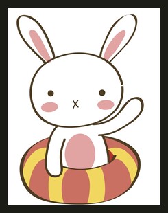 可爱兔子坐彩色游泳圈