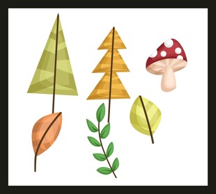 秋季森林植物元素插画
