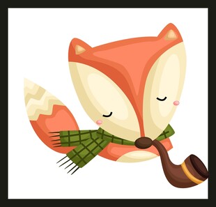 戴围巾叼烟斗的可爱狐狸