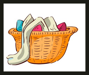 装满衣物的编织洗衣篮