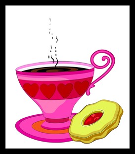 粉色茶杯旁的美味饼干