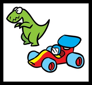 恐龙与赛车卡通趣味画面