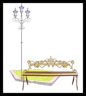 古典落地灯与雕花长椅