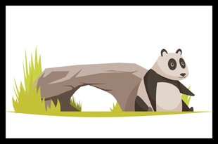 熊猫躲在石后啃竹子