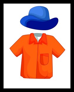 橙色上衣配蓝色帽子套装