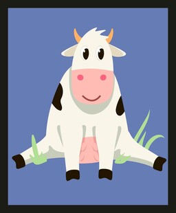 可爱奶牛坐草地