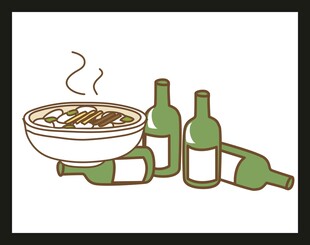 热气腾腾的美食与酒瓶