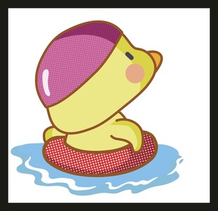 小黄鸭戴帽漂浮在水上