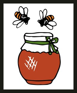 蜂蜜罐与飞舞的蜜蜂