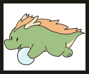 可爱绿龙玩球插画