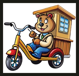 小熊骑三轮带木屋