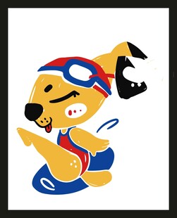 卡通小狗戴泳帽学游泳