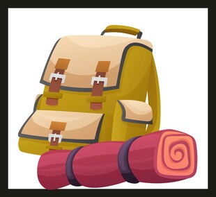 黄色背包与粉色睡袋