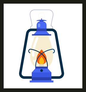 蓝色复古煤油灯插画