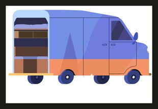 蓝色货运车内部载货展示