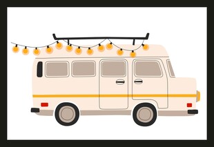 装饰彩灯的复古露营面包车