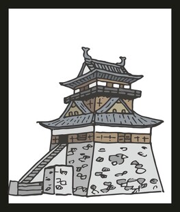 日式传统塔楼建筑插画