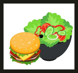 美味汉堡与新鲜蔬菜沙拉