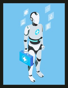 智能机器人手持蓝色物件