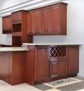 深棕色实木厨房橱柜组合
